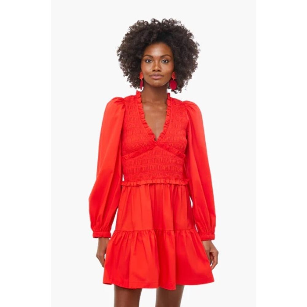 SEA NY NWT Scarlet Gaia Solid Cotton Longsleeve Mini Dress Sz 12 Valentine’s Day - Picture 14 of 14